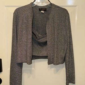 Jessica  McClintock Silver Sparkle Cropped Cardigan Set